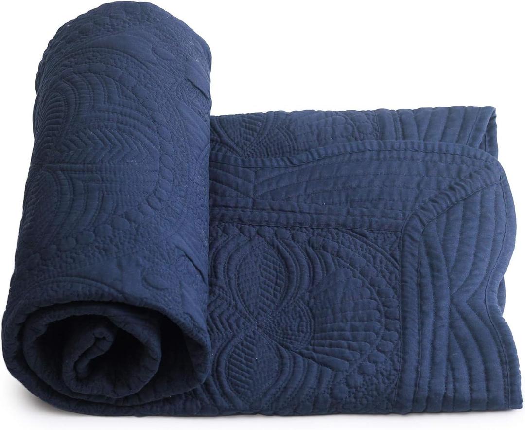 Toddlers and Baby Lightweight Blanket Embossed Quilt 4 Seasons Scalloped 36"" x 46"" Newborn Baby Boy/Girl (Navy)