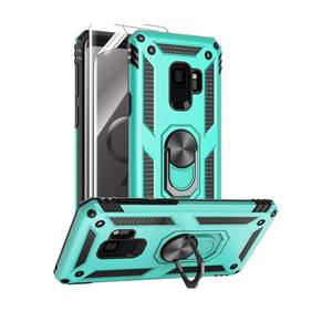 Androgate for Samsung Galaxy S9 Case with HD Screen Protectors, Military-Grade Metal Ring Holder Kickstand 15ft Drop Tested Shockproof Cover Case for Samsung Galaxy S9 (2018), Green