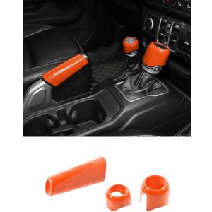 Savadicar Orange Interior Accessories - Handbrake & Gear Shift Knob Trim Set for 2018-Present Jeep Wrangler JL JLU 4XE & Gladiator JT - Solid Color Interior Decor Upgrade Option, 3-Piece