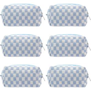 PAZIMIIK Checkered Makeup Bag for Purse Portable Zipper Make Up Pouch Small Cosmetic Case for Travel Accessories (6PCS Blue)