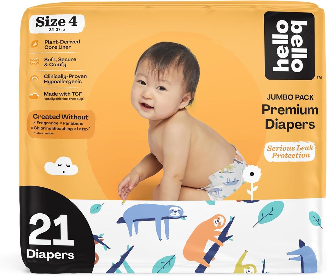 Hello Bello Premium Baby Diapers Size 4, 21 Count of Disposable, Extra-Absorbent, Hypoallergenic Baby Diapers with Snug and Comfort Fit, Sleepy Sloth (Sleepy Sloths)