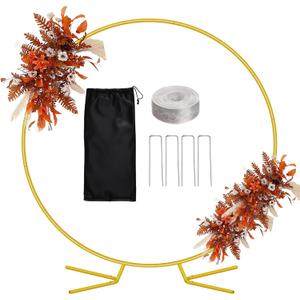 8FT Circle Arch Stand, Backdrop Stand for Parties, Metal Circle Balloon Arch Frame Heavy Duty, Gold Wedding Arch Frame with Base for Birthday Baby Shower Gender Reveal Party Decoration