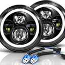 7 Inch LED Headlights Round Halo Angel Eyes DRL Amber Turn Signal Lights H6024 LED Headlights Replace High/Low Sealed Beam Fits Wrangler JK TJ LJ CJ with H4 H13 Adapter, 2PCS