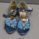 TANDEFLY Toddler Girls Dress Shoes with Heels - Sparkly Sequins Flower Girl Sandals Open Toe for Wedding Party | Big Kid Sizes 11-4, Comfortable Bowknot Straps(Blue) 31