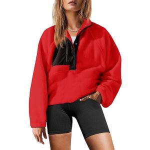 Yanekop Womens Fuzzy Fleece Pullover Sherpa Sweatshirt Long Sleeve Button Down Sweater Jacket with Pockets L