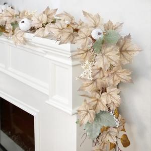 Fall Decor - Fall Garland - 6Ft Autumn Maples Leaf Pumpkin Berry Garland - Thanksgiving Halloween Mantle Fireplace Farmhouse Harvest Decorations for Home Outdoor Indoor Porch