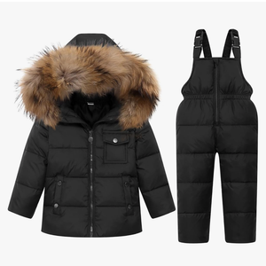 JiAmy Kids 2 Piece Snowsuit Set Girl Winter Hooded Puffer Jacket & Snow Bib Pants Boy Ski Suits Ultralight Outfit 4-5 Y