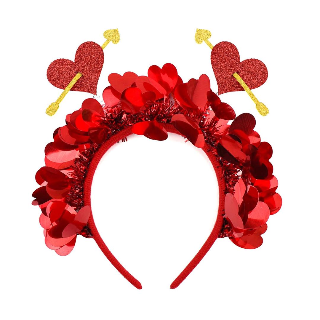 Valentines Day Headband for Kids Hearts Red Headbands for Girls Pink Glitter Cupid Costume for Women Valentine Decoration(Small)