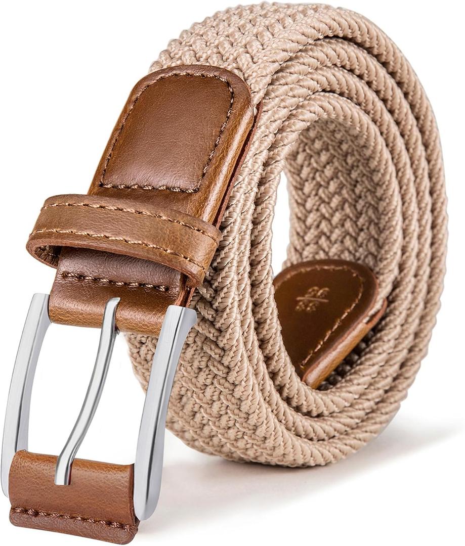 BULLIANT Stretch Belt Men,Mens Gift Woven Braided Web Belt 1 3/8 for Golf Casual Pants Shirts Jeans (Brown)