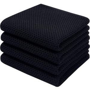 Homaxy 100% Cotton Waffle Weave Kitchen Dish Towels, Ultra Soft Absorbent Quick Drying Cleaning Towel, 13 x 28 Inches, 4-Pack, Black