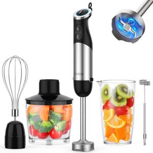 KOIOS Upgraded Immersion Blender Handheld, 1000W 12-Speed 5 in 1 Hand Mixer Stick Blender with 304 Stainless Steel Blade,Food Processor,Beaker,Egg Whisk&Milk Frother,Non-BPA,Smoothies Pure Baby Food (Black)