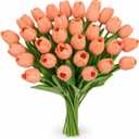 MACTING 30PCS Artificial Tulip Flowers 13.7" Real Touch Fake Tulips Faux Flowers for Floral Arrangements Table Centerpieces Kitchen Dining Room Mothers Day Summer Decorations,Light Orange