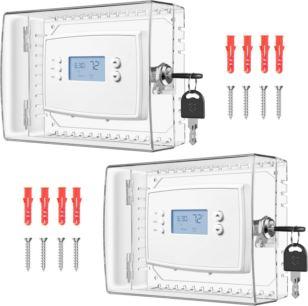 TRJ 2 PCS Thermostat Lock Box with Key, Large Thermostat Cover with Lock for Thermostat on Wall, AC Control Lock Box Cover with Key, Air Conditioner Lockbox Fits Thermostats 5" H x 6.3" W or Smaller