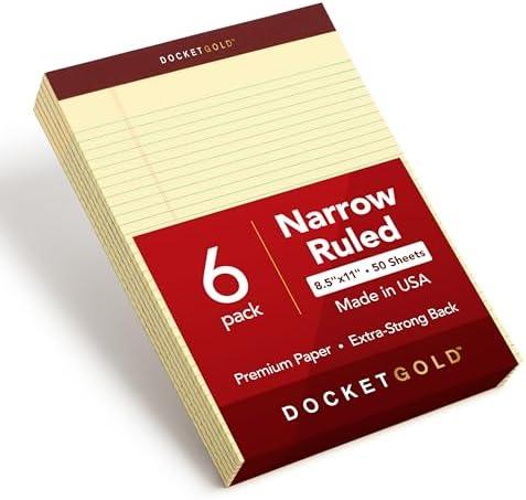 TOPS 8.5 x 11 Legal Pads, 6 Pack, Premium Docket Gold Brand, Narrow Ruled, Thick Yellow Paper, Sturdy Back, 50 Sheets, Made in USA (63941)
