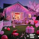 66ft Pink LED Icicle Christmas Lights Outdoor, 640 LED Patio Lights for Outside Clear Wire Connectable Twinkle Light with 8 Modes Timer Waterproof for Window Party Wedding Yard Holiday Decorations