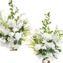 Ling's Moment 17.5" Tall Free Standing Artificial Flowers Arrangements 2 pcs Wedding Aisle Runner Chair Decorations Lily White Green Centerpieces for Ceremony Reception Rose Floral Floor Party Outdoor (Wht- Lily of the Valley White)