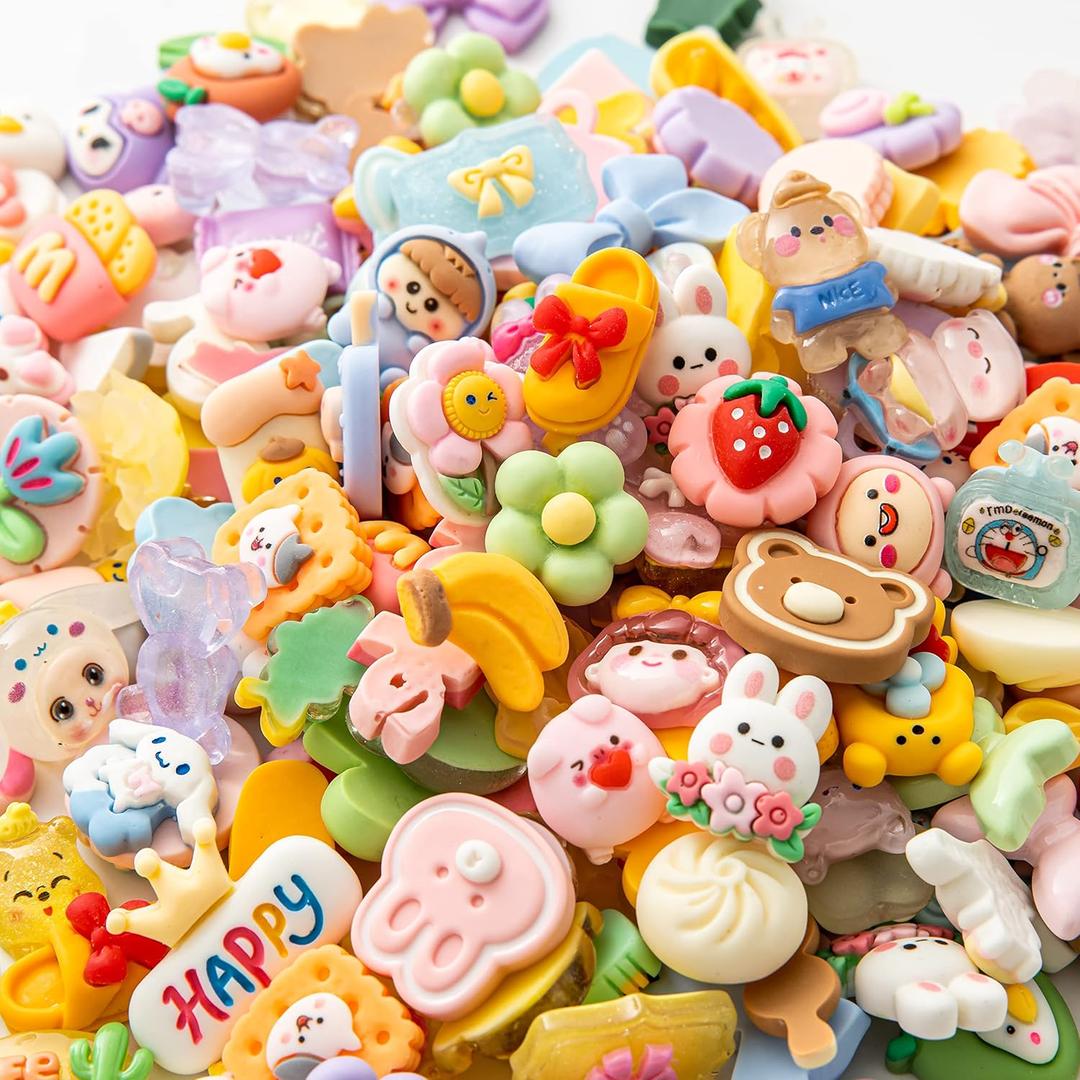 Slime Charms Cartoons Charms Cute Set - Mixed Lot Assorted Cartoons Kawaii Charms Resin Flatback Cute Sets for DIY Crafts Making,Decorations,Scrapbooking,Embellishments,Hair Clip 80pcs