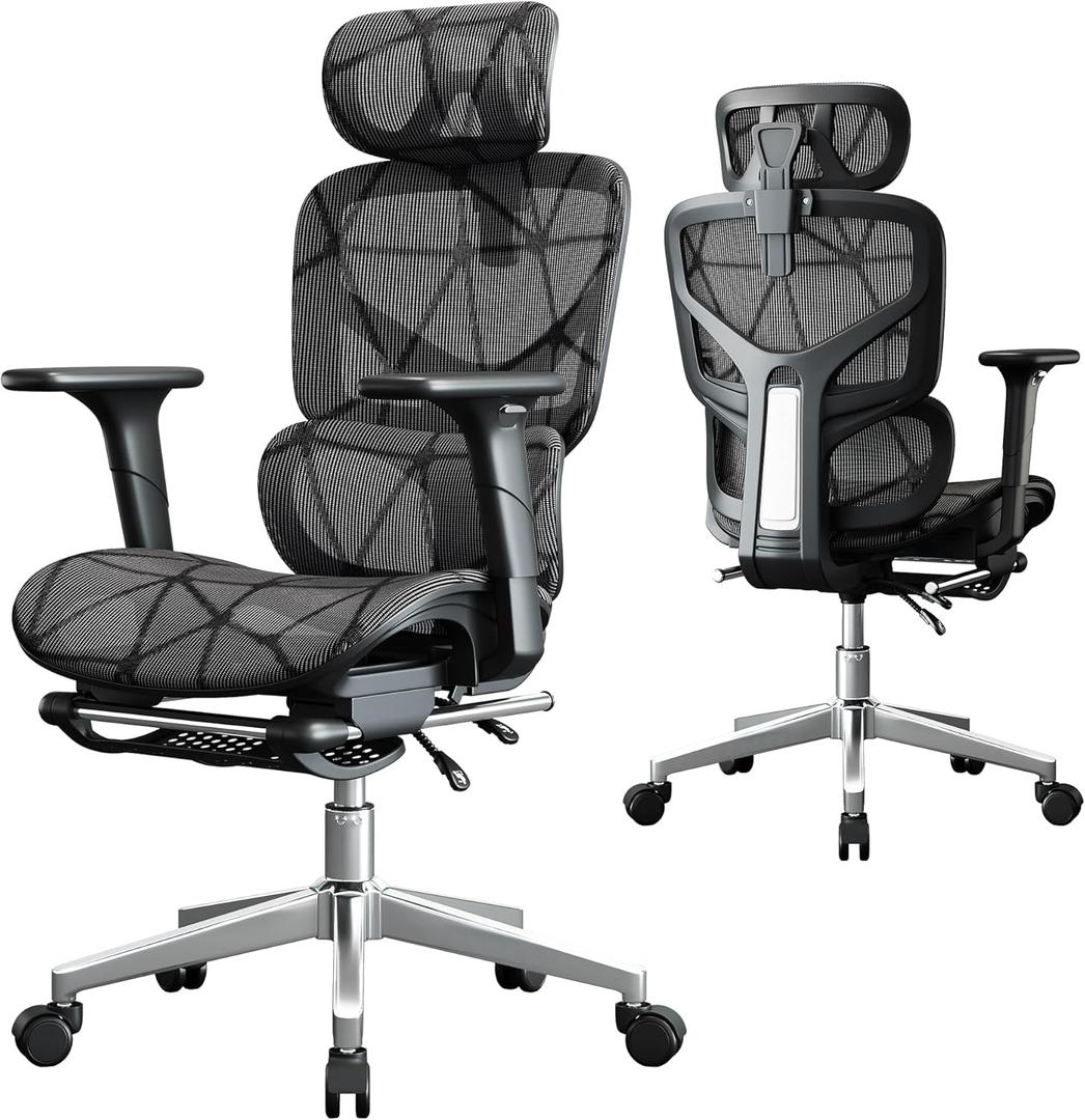 Mesh Office Chair,Ergonomic Computer Chair,Adjustable Lumbar High Back Desk Chair 400lbs,4D Adjustable Armrests & Removable Headrest,Breathable Mesh Chair for Adults,Home Gaming & Workplace(Black)