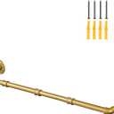 Industrial Gold Pipe Clothing Rack, Wall Ceiling Mounted Clothes Garment Rack 40'', Iron Golden Pipe Clothes Hanging Bar, Heavy Duty Metal Rod for Retail Display Closet Storage (37 inches)