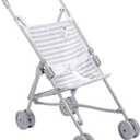 JC Toys Boutique | Folding Umbrella Doll Stroller for Children 2 Years Plus, Grey Stripes and Soft Embroidery | Sturdy Metal Frame | Pretend Play with Dolls up to 18 Long | Seat Belt