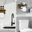 Toilet Paper Holder with Shelf Bamboo and Metal Toilet Tissue Roll Holder Wall Mounted Rustic Adhesive Toilet Paper Holder Tissue Holder for Bathroom (Black)