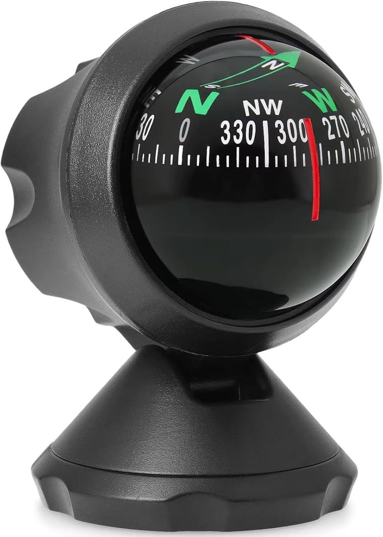 Compass for Car Dashboard Mount Car Compass Adjustable Angle Portable ABS Guide Ball Vehicle Interior Decoration Automotive Travel Accessories Black