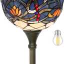 WERFACTORY Tiffany Floor Lamp Torchiere Blue Lotus Stained Glass Light