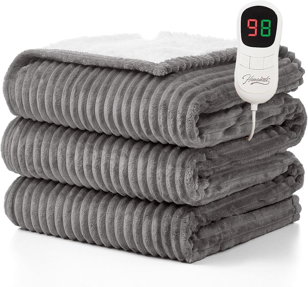Homemate Electric Heated Blanket Twin Size - 62"x84" Heating Blanket Twin Size 1/2/4/6/8 Hours Auto-Off 10 Heat Level Over-Heat Protection Soft Flannel Sherpa ETL Certification
