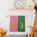 Hot Pink Green Preppy Leopard Kitchen Towels and Dishcloths Set of 2, Girls Bathroom Decor Cheetah Hand Towels, Modern Art Drying Cloth Hand Towels for Dorm Bathroom Kitchen Decor, 1624 Inches