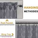 OWENIE Charcoal Grey Sheer Kitchen Curtains Tier 36 Inch Length 2 Panels Set, Elegant Clip Short Curtains for Small Window, Light Filtering Geometric Jacquard Textured Cafe Curtain, 42x36 Inches