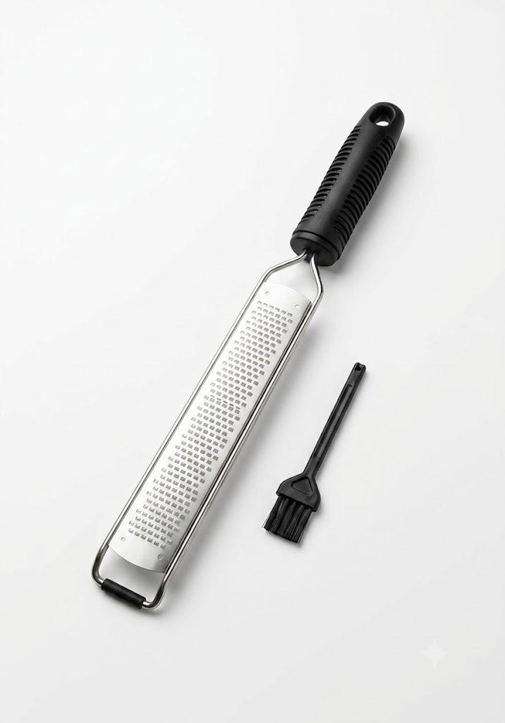 Stainless Steel Zester Grater with Cleaning Brush – Razor-Sharp Citrus Lemon Zester & Cheese Grater with Ergonomic Non-Slip Handle
