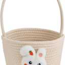 FOIMAS Easter Egg Basket,Easter Bunny Woven Basket for Boys Girls Easter Egg Hunts Game Party Gifts Home School Yard Garden White