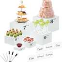 6 Pcs White Acrylic Buffet Risers with Mini Sign and Maker, Food Display Stands for Buffet Table Party Catering Dessert Jewelry Collectibles,Nesting Cube Boxes with Hollow Bottoms