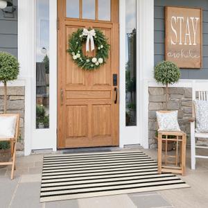 Collive Door Mat Black and White Striped Rug 27.5" x 43.3", Farmhouse Front Porch Rug Reversible Washable Front Door Mats, Hand Woven Welcome Layered Doormat Carpet for Entryway Entrance