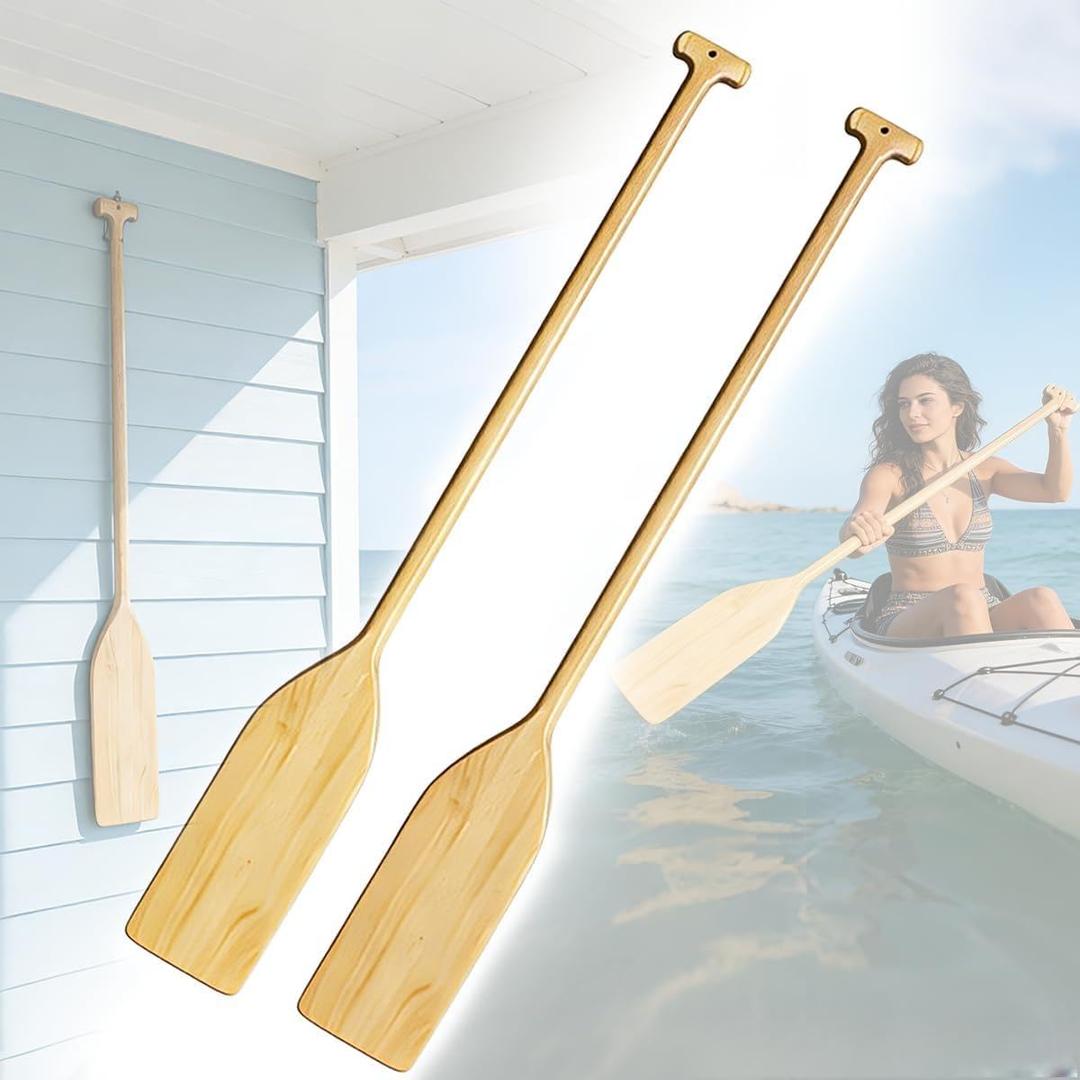 2 Pcs Wooden Oars,48'' Wooden Paddle Lightweight and Ergonomic Canoe Paddles,Solid Pine Boat Paddle for Water Sports,Kayaking,Rowing, Family DIY Decoration,Outdoor Enthusiasts
