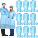 Xuhal 10 Set Disposable Isolation Gowns Set PPE Gowns Disposable and Non Woven Bouffant Caps with Elastic Cuffs for Labs Home Isolation Beauty Agencies Food Service, Unisex Adult (Blue)