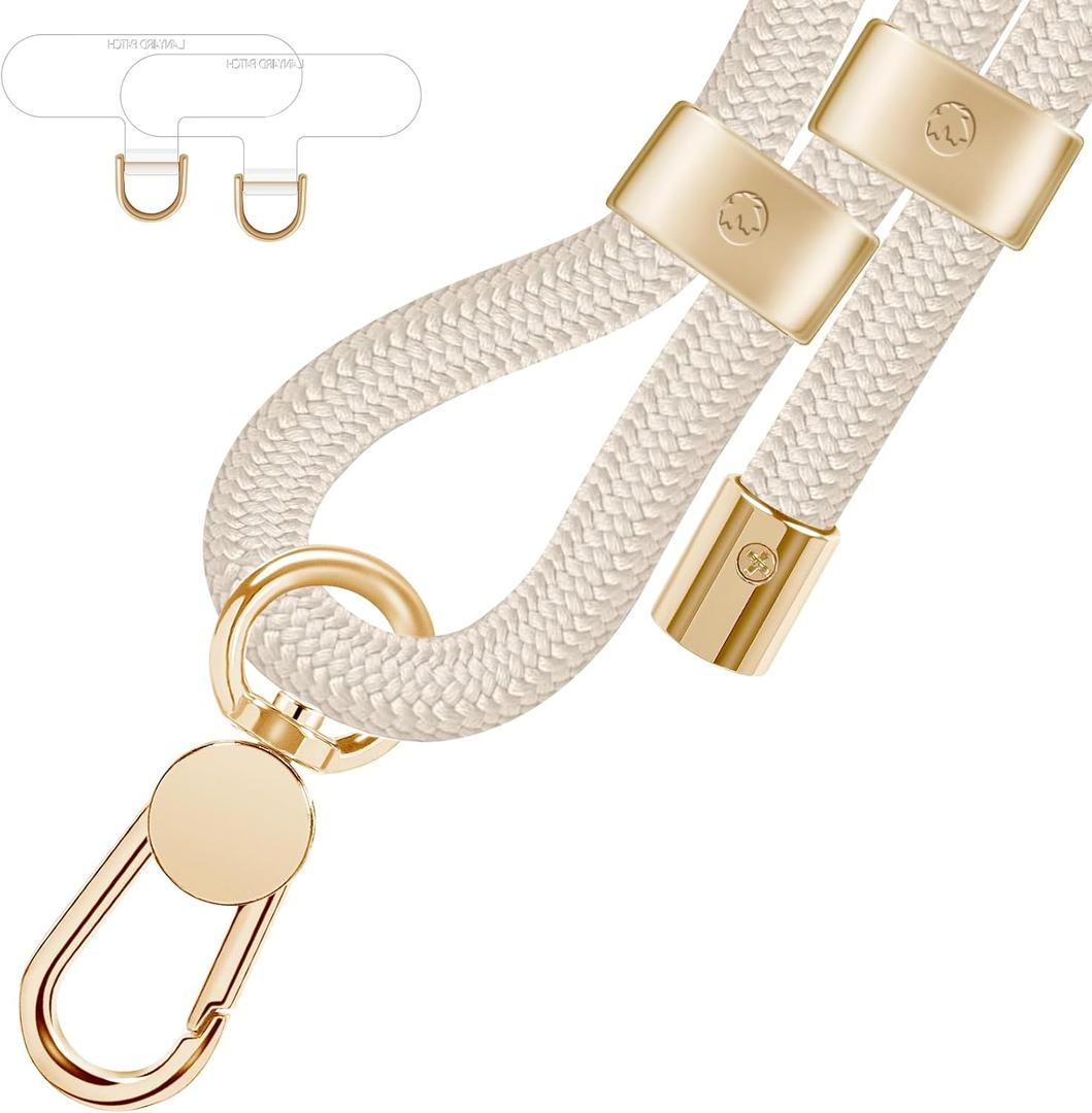 UKON Cell Phone Lanyard, Crossbody Lanyard and Wrist Strap Premium Metal Buckle Phone Charms with 2 X Strap Patch (Beige)