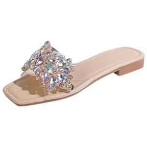 Verdusa Women's Rhinestone Clear Flat Sandals Square Toe Slide Sandals 41