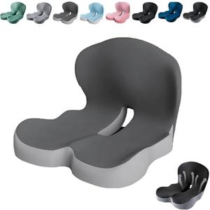 Orthopedic Cushion,Ergonomic Memory Foam L-Shaped Integrated Seat Cushions with Adjustable Strap,Ultra Breathable Non-Slip Design for Office Chair,Car,Wheelchair (Gray)