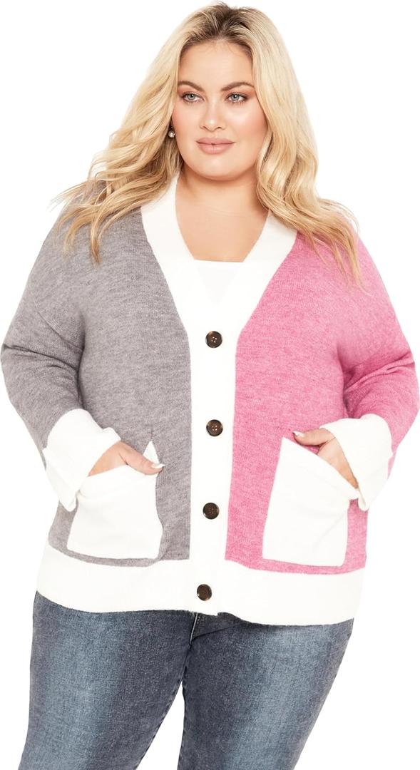 LORALETTE Women's Plus Size Zola Colour Black Cardigan (18-20 Plus, Ivory)