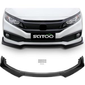 SCITOO 3PCS Black PP Front Bumper Body Kit Spoiler Chin Spoiler Front Bumper Lip Fit for 2016-2020 for Honda Civic