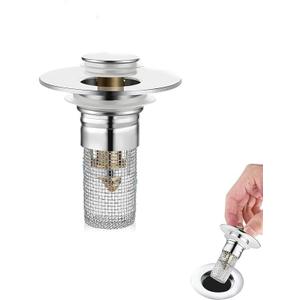 Bathroom Sink Stopper Hair Catcher, Universal Drain Filter with Hair Strainer, Universal Bathroom Sink Drain Pop Up Stopper for US Stainless Steel Floor Drain Filter (1PCS)