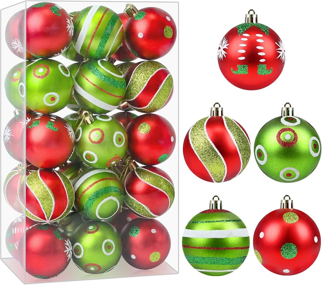 Christmas Ornaments - 30 Pcs 2.4 Inch Shatterproof Plastic Balls Sets, Red & Green Small Tree Hanging Ornaments for Holiday Wreath Party Christmas Tree Decor (C)