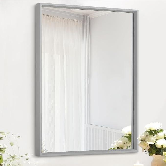 AAZZKANG Grey Wall Mirror Decorative Metal Framed Mirrors Modern for Bedroom Bathroom Dressing Room Home Decor Rectangular 20"x16"