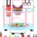 55" Toddler Mini Trampoline for Kids, Indoor Outdoor Toys with Swing, 440lbs Baby Kids Trampoline, Gymnastics Bar, Birthday Gifts for Boy Girl Age 1-8 (Pink-Bule)