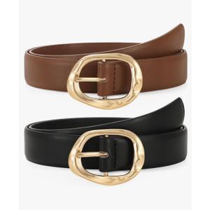 TRIWORKS 2 Pack Leather Belts for Women Fashion Waist Belt with Liquid Shapes Women Belt for Jeans Pants Dresses