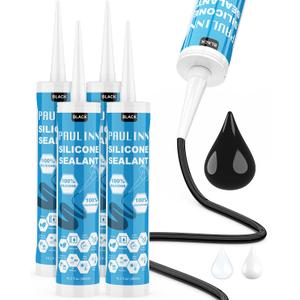 PAULINN Silicone Sealant Black, 100% Silicone Caulk Waterproof for RV, Kitchen, Bath, General Use, Window, Door, Glass, Marine, 10.2 Oz, 4 Packs