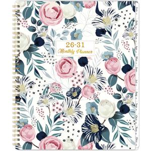 2026-2031 Monthly Planner - 5 Year Planner/Calendar 2026-2031 Spiral Bound, Jul. 2026 - Jun. 2031, 9" x 11", Twin-Wire Binding + Printed Tabs - Petunia