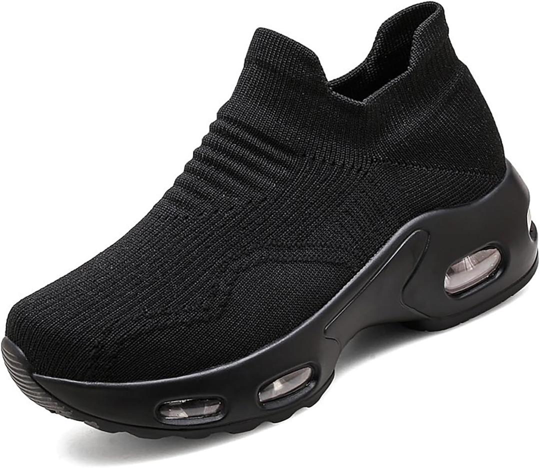 Mesh Orthopedic Walking Shoes for Women Casual Round Toe Non Slip Platform Comfort Air Cushion Arch Support Slip On Sock Sneakers Lightweight Work Running Nurse Shoes (9, Black)