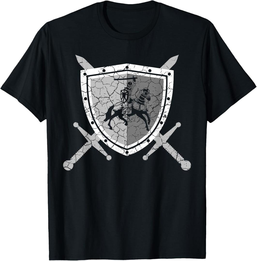 Knight Armor with Lions on The Breastplate Medieval Knight T-Shirt Small, Black 